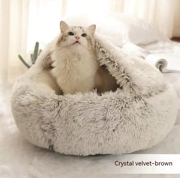 2 In 1 Dog And Cat Bed Round, Plush and Warm