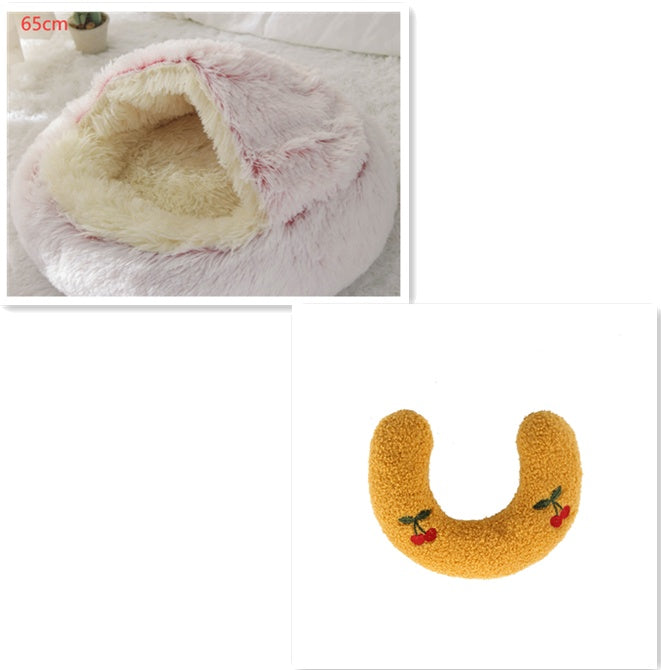 2 In 1 Dog And Cat Bed Round, Plush  and Warm