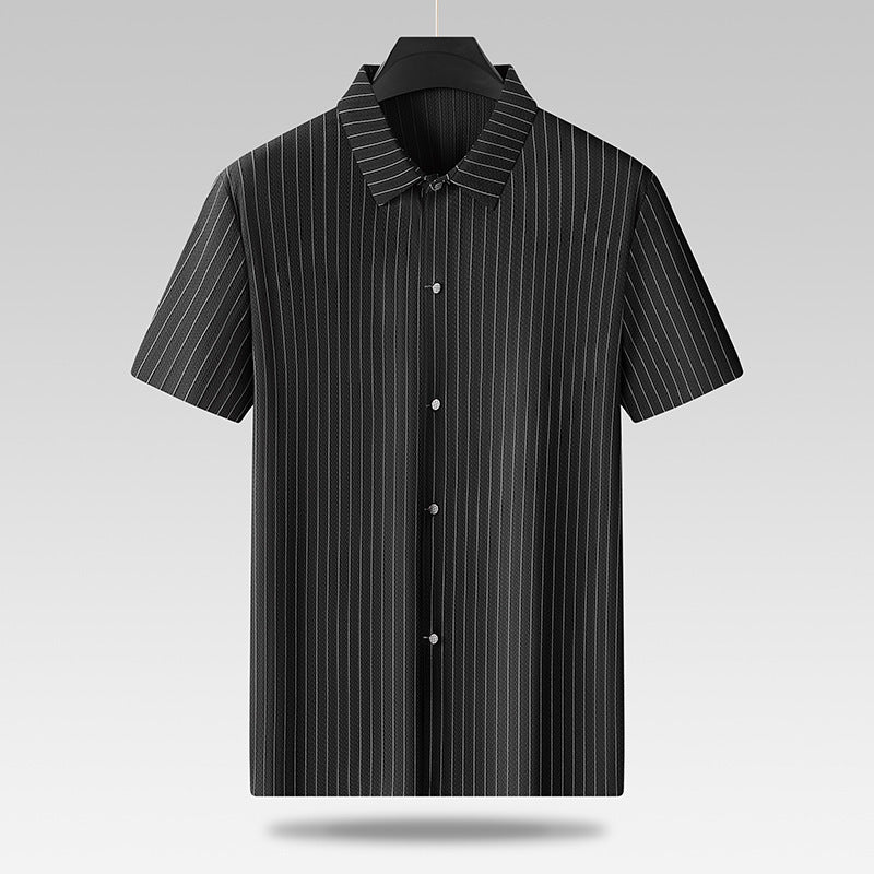 Men's Fashion Casual Square Collar Striped Ice Silk Shirt