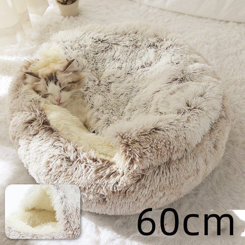 2 In 1 Dog And Cat Bed Round, Plush  and Warm