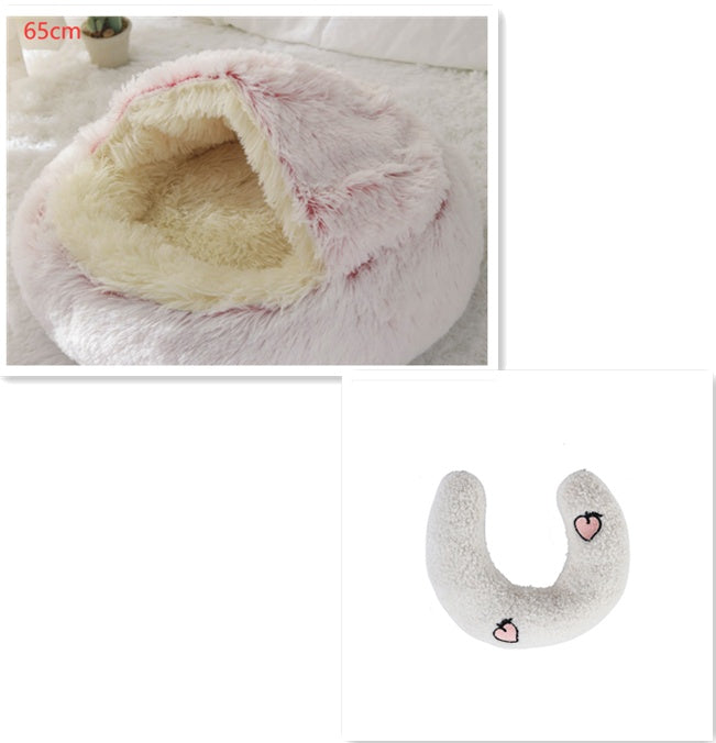 2 In 1 Dog And Cat Bed Round, Plush  and Warm