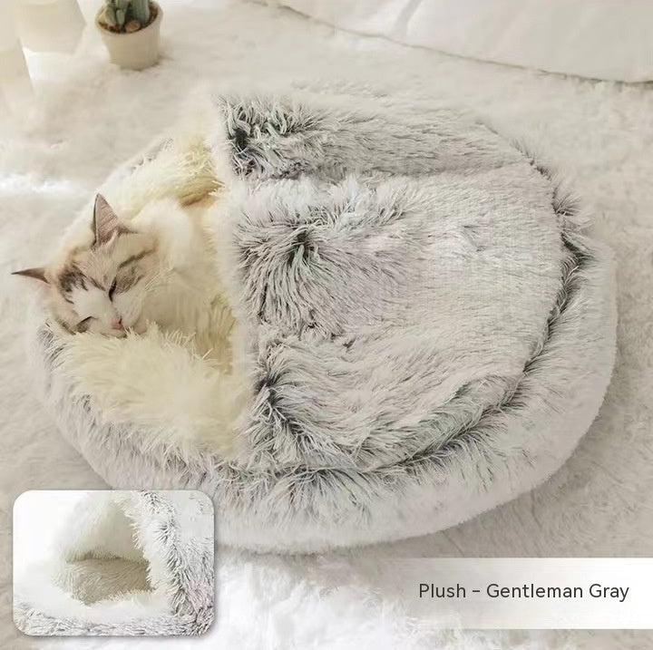 2 In 1 Dog And Cat Bed Round, Plush  and Warm