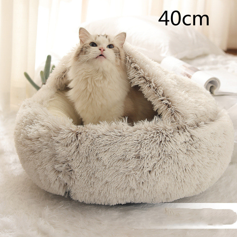 2 In 1 Dog And Cat Bed Round, Plush  and Warm