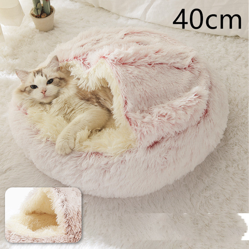 2 In 1 Dog And Cat Bed Round, Plush  and Warm