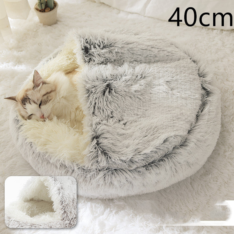 2 In 1 Dog And Cat Bed Round, Plush  and Warm