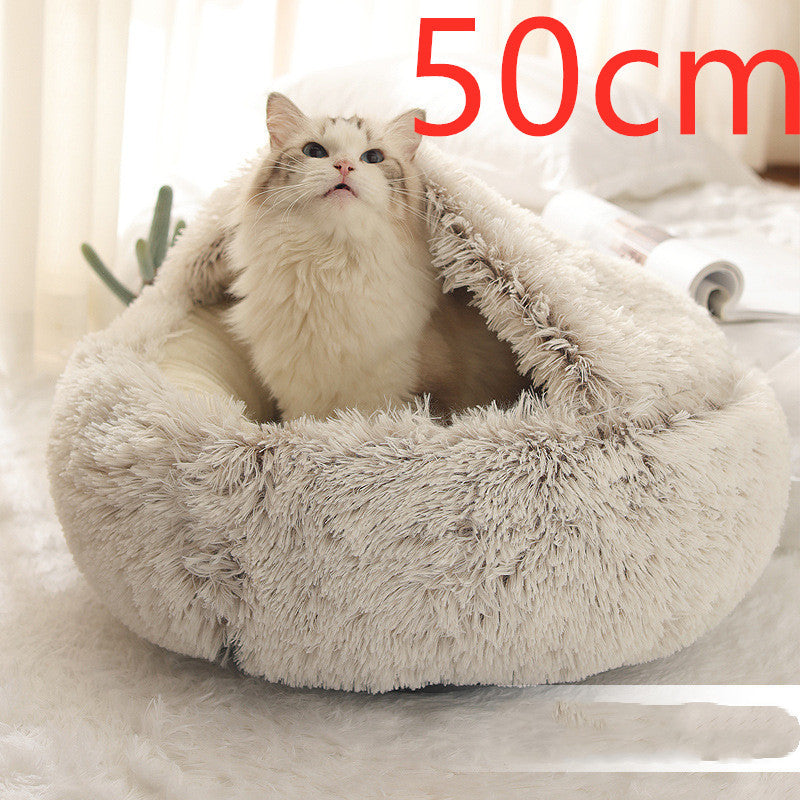2 In 1 Dog And Cat Bed Round, Plush  and Warm
