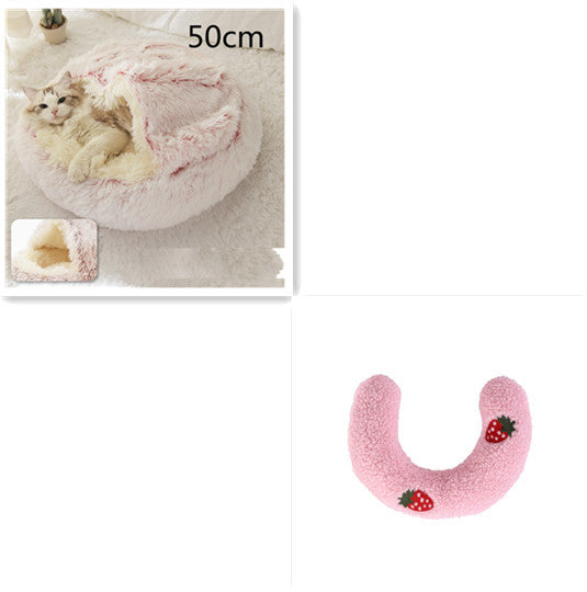 2 In 1 Dog And Cat Bed Round, Plush  and Warm