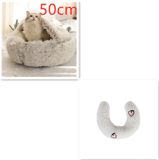 2 In 1 Dog And Cat Bed Round, Plush  and Warm