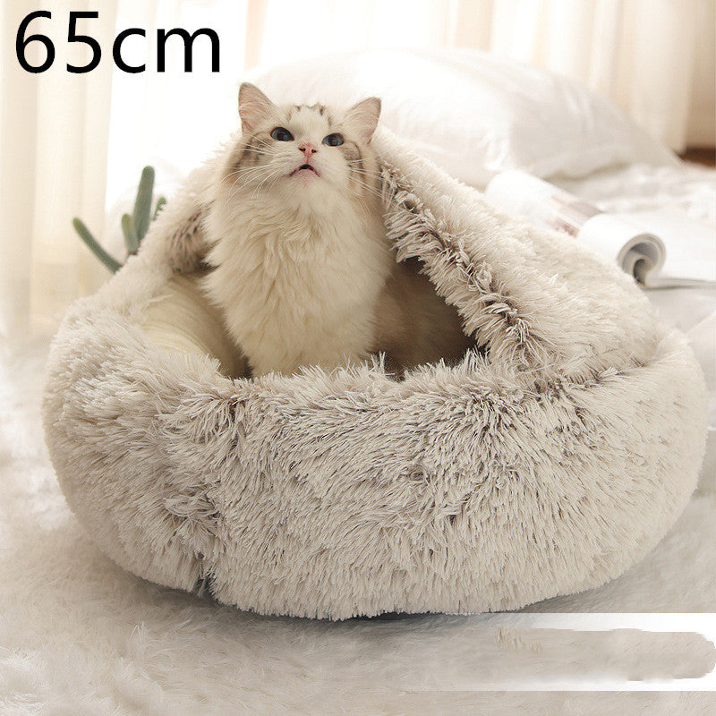 2 In 1 Dog And Cat Bed Round, Plush  and Warm