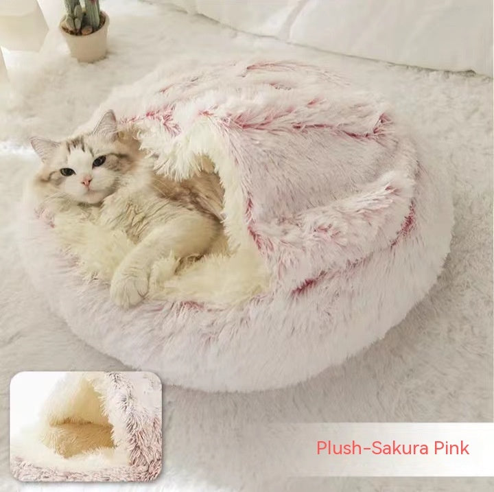 2 In 1 Dog And Cat Bed Round, Plush  and Warm