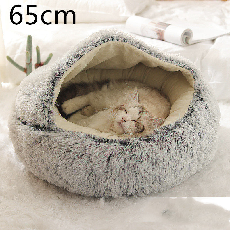2 In 1 Dog And Cat Bed Round, Plush  and Warm