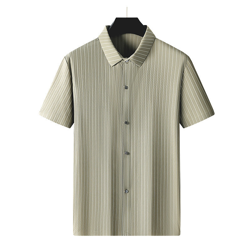 Men's Fashion Casual Square Collar Striped Ice Silk Shirt