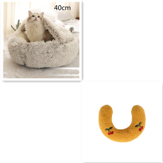 2 In 1 Dog And Cat Bed Round, Plush  and Warm