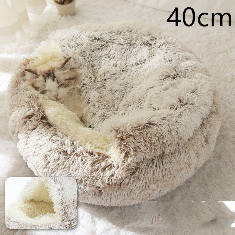 2 In 1 Dog And Cat Bed Round, Plush  and Warm