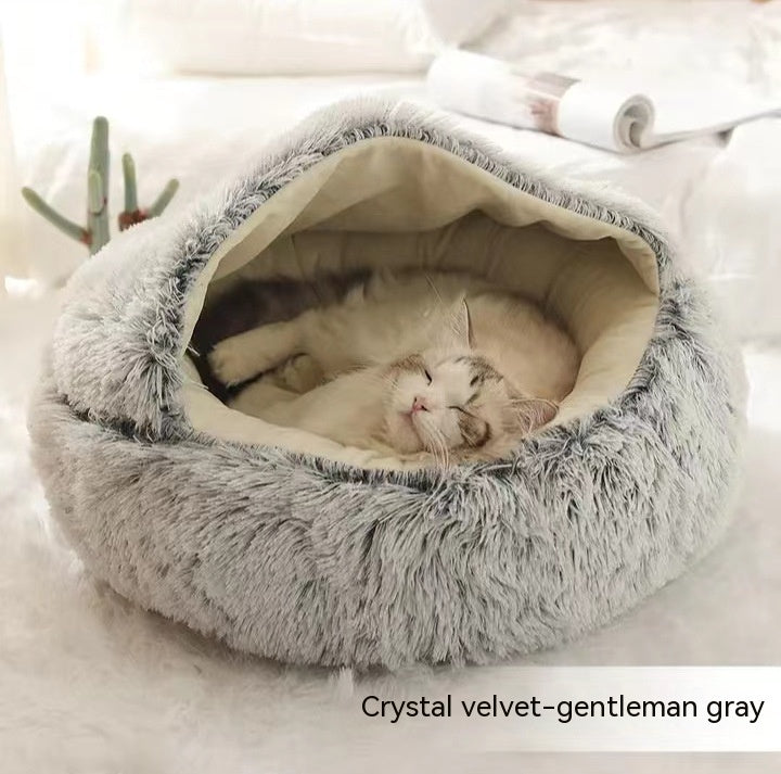 2 In 1 Dog And Cat Bed Round, Plush  and Warm