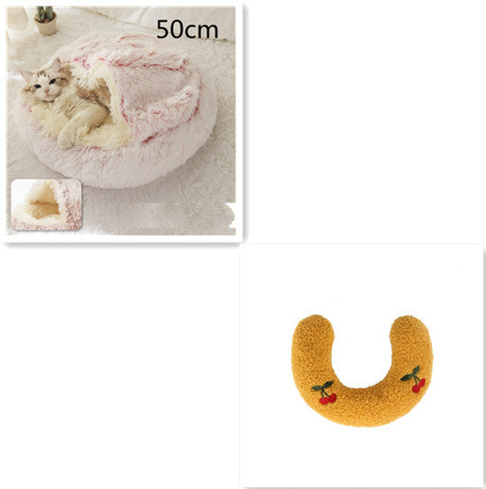 2 In 1 Dog And Cat Bed Round, Plush  and Warm