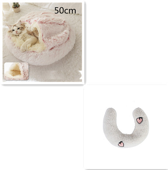 2 In 1 Dog And Cat Bed Round, Plush  and Warm