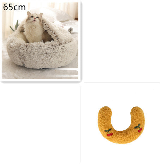 2 In 1 Dog And Cat Bed Round, Plush  and Warm