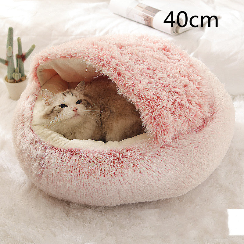 2 In 1 Dog And Cat Bed Round, Plush  and Warm