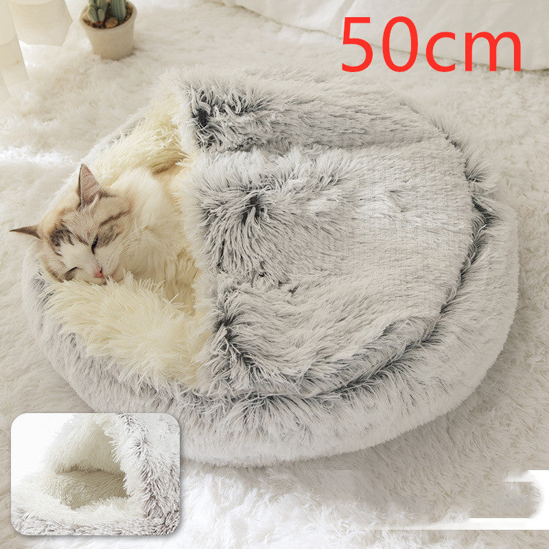 2 In 1 Dog And Cat Bed Round, Plush  and Warm