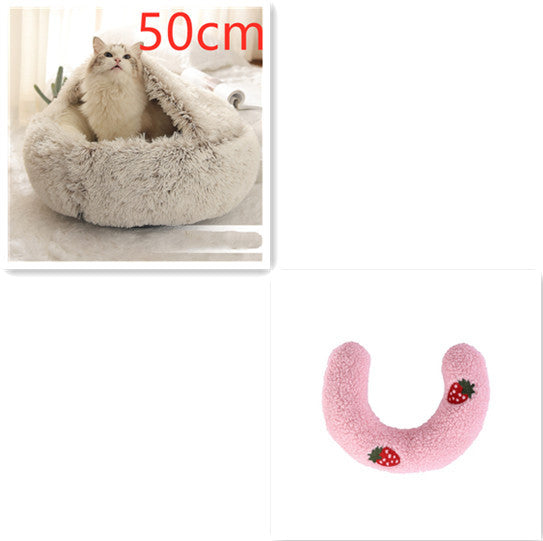 2 In 1 Dog And Cat Bed Round, Plush  and Warm