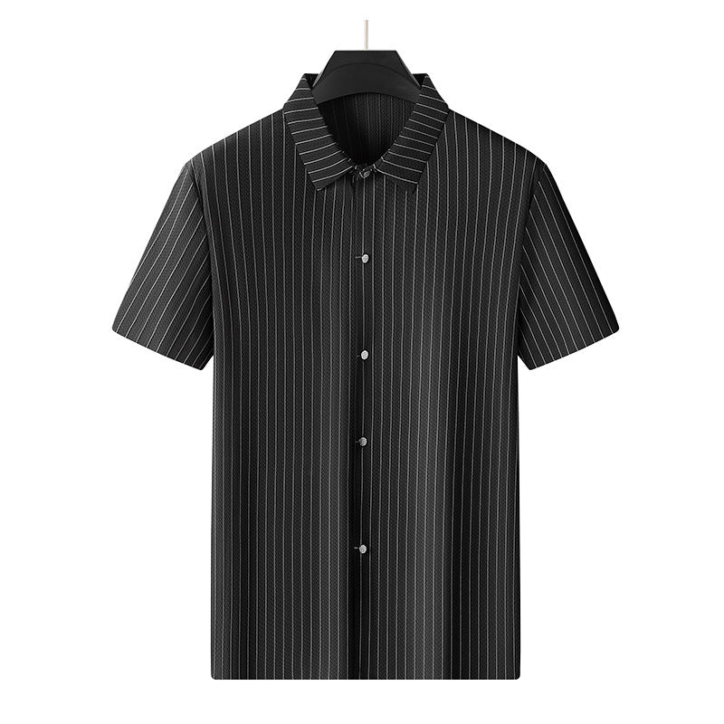 Men's Fashion Casual Square Collar Striped Ice Silk Shirt