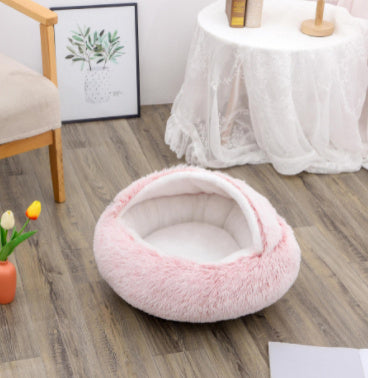 2 In 1 Dog And Cat Bed Round, Plush  and Warm