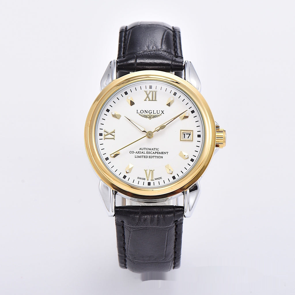 Stainless Steel/leather Strap Simple Automatic Mechanical Watch