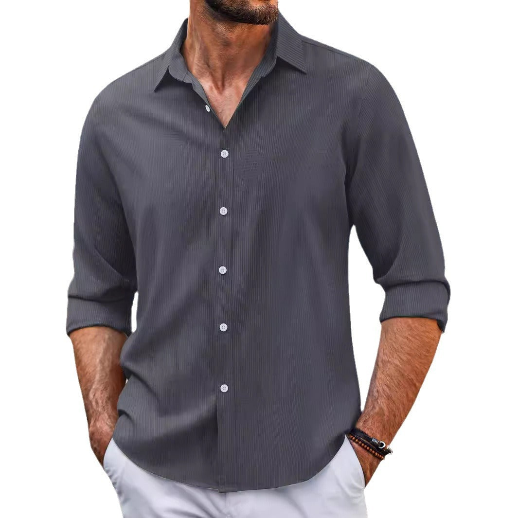 Spring And Autumn Jacquard Casual Men's Lapel Long Sleeve Shirt