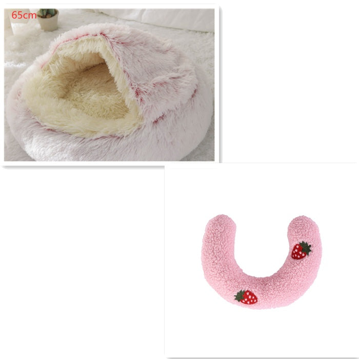 2 In 1 Dog And Cat Bed Round, Plush  and Warm