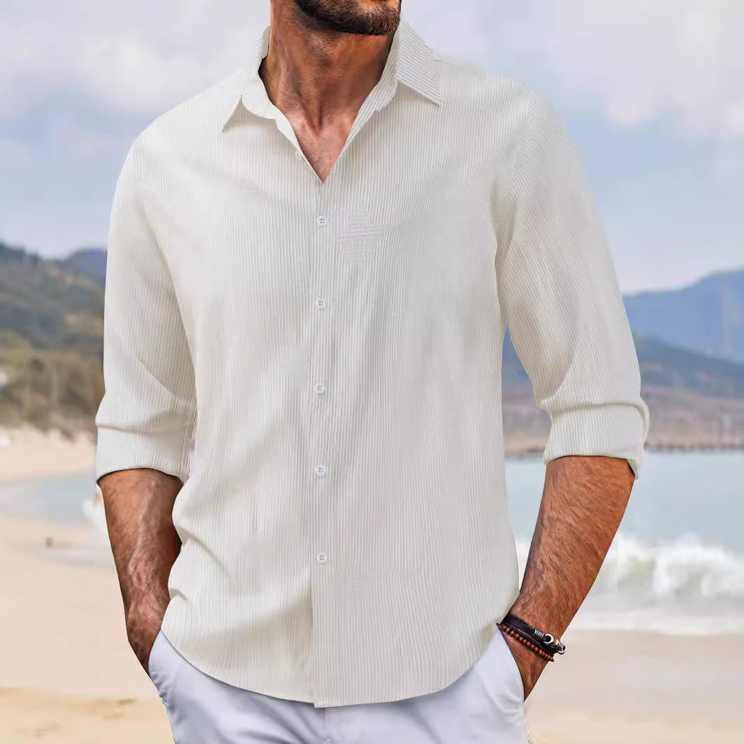 Spring And Autumn Jacquard Casual Men's Lapel Long Sleeve Shirt