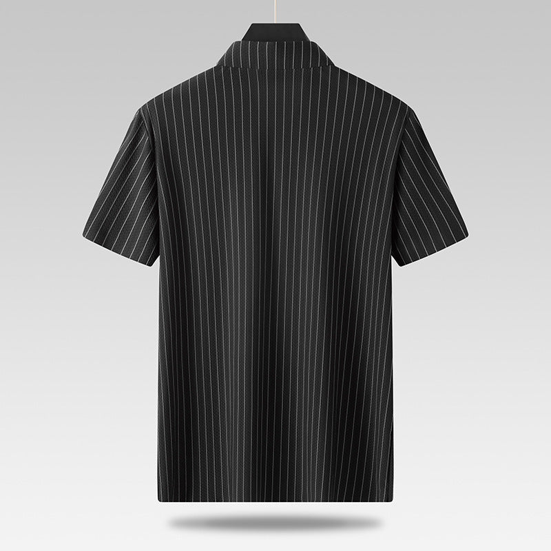 Men's Fashion Casual Square Collar Striped Ice Silk Shirt