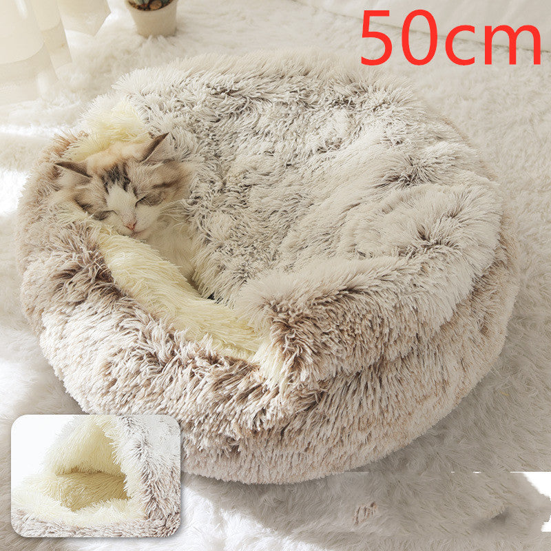 2 In 1 Dog And Cat Bed Round, Plush  and Warm