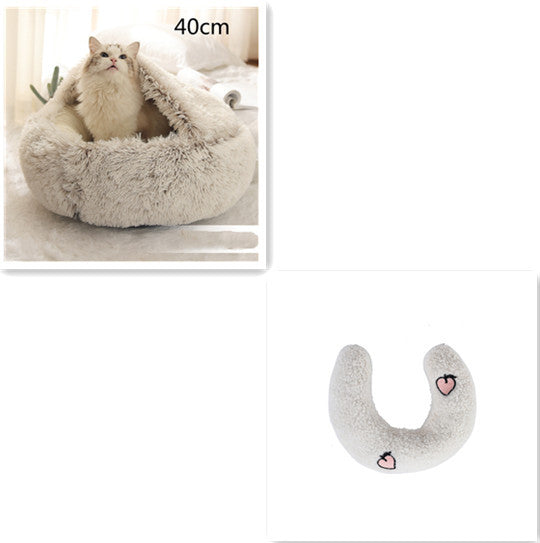 2 In 1 Dog And Cat Bed Round, Plush  and Warm