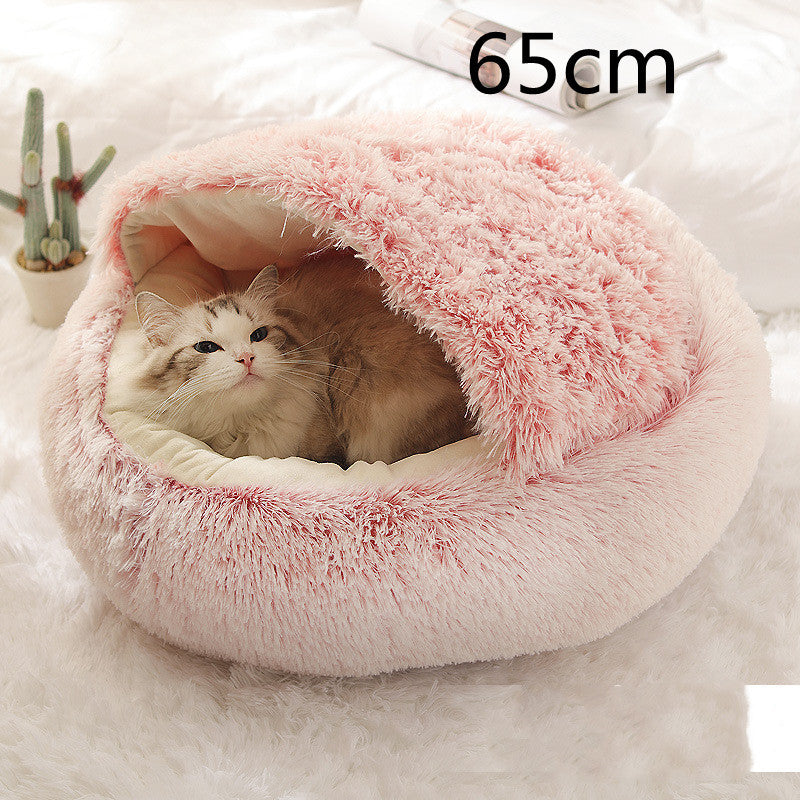 2 In 1 Dog And Cat Bed Round, Plush  and Warm