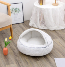 2 In 1 Dog And Cat Bed Round, Plush  and Warm