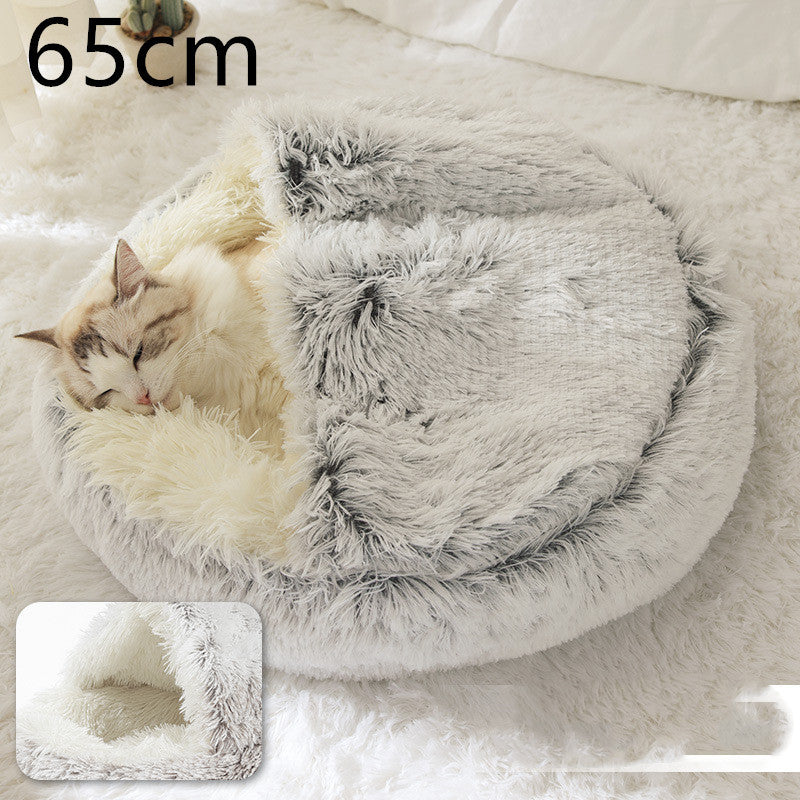 2 In 1 Dog And Cat Bed Round, Plush  and Warm