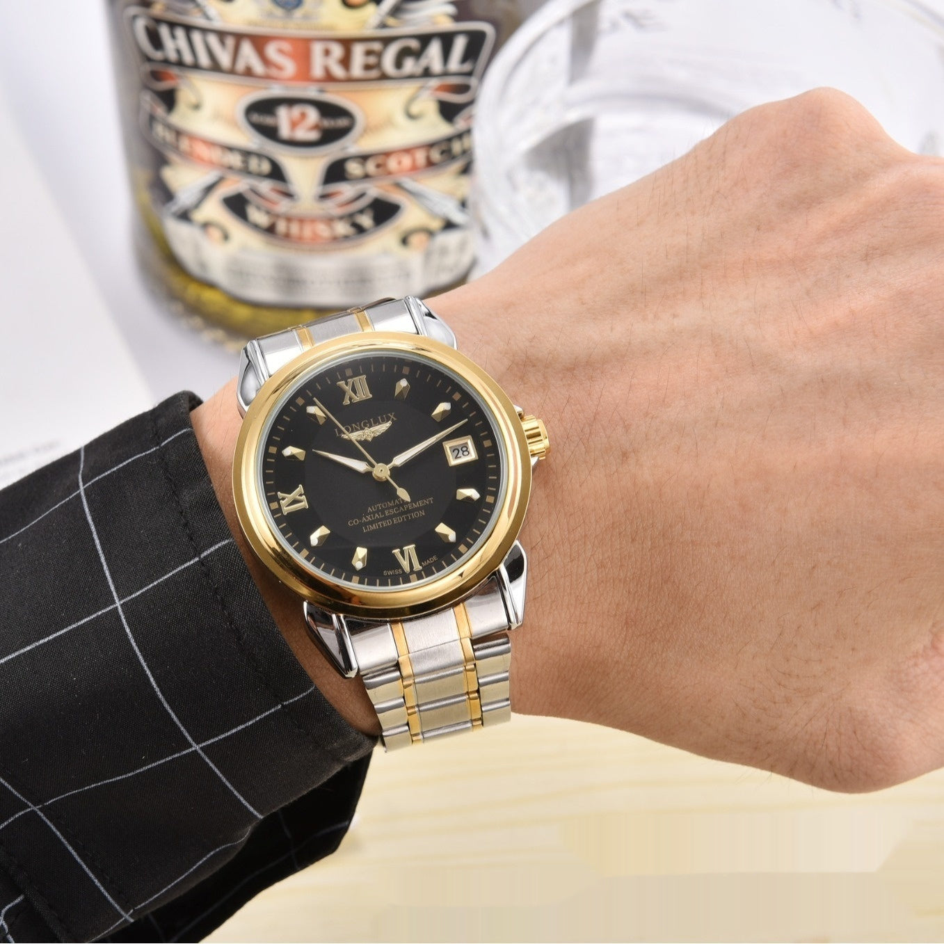 Stainless Steel/leather Strap Simple Automatic Mechanical Watch
