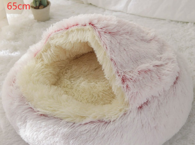 2 In 1 Dog And Cat Bed Round, Plush  and Warm