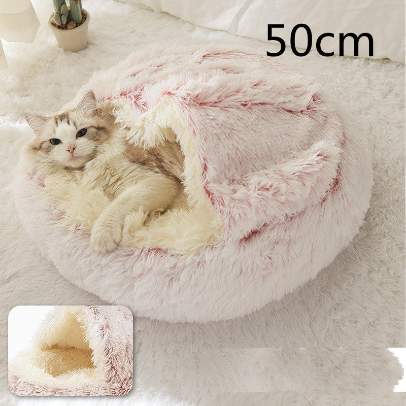 2 In 1 Dog And Cat Bed Round, Plush  and Warm