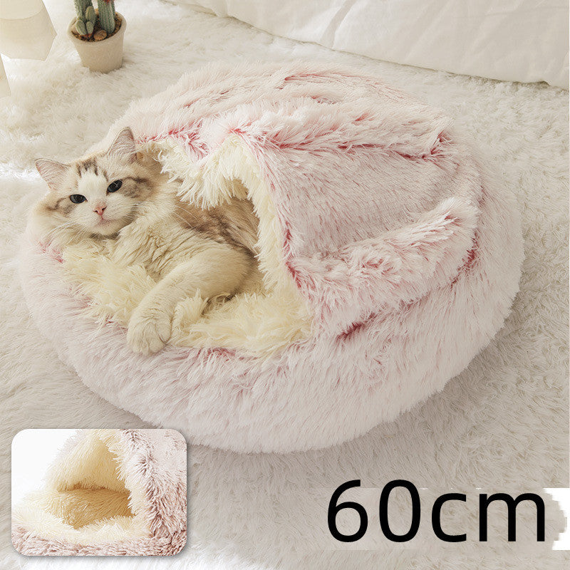 2 In 1 Dog And Cat Bed Round, Plush  and Warm