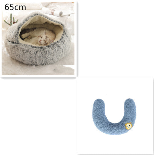 2 In 1 Dog And Cat Bed Round, Plush  and Warm