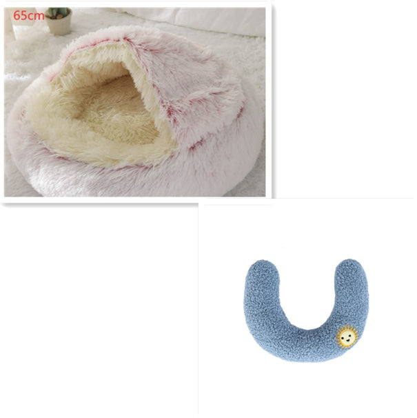 2 In 1 Dog And Cat Bed Round, Plush  and Warm