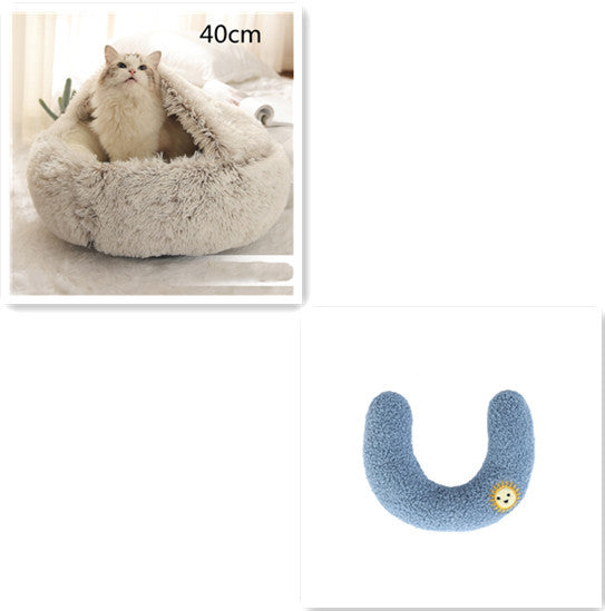 2 In 1 Dog And Cat Bed Round, Plush  and Warm