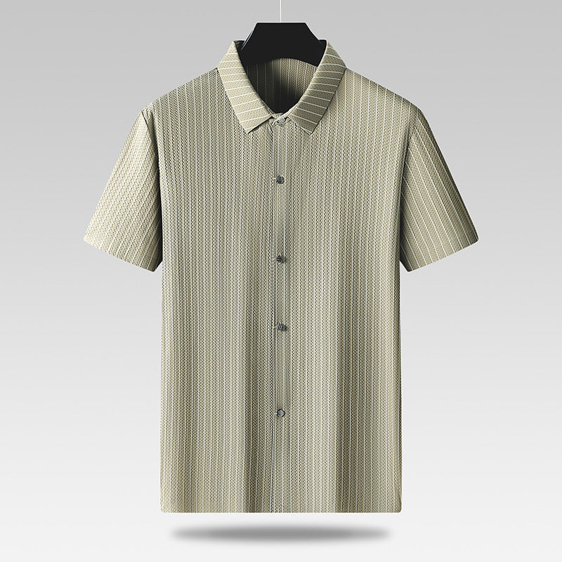 Men's Fashion Casual Square Collar Striped Ice Silk Shirt