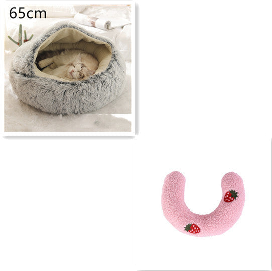 2 In 1 Dog And Cat Bed Round, Plush  and Warm