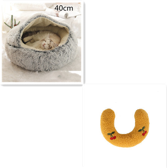 2 In 1 Dog And Cat Bed Round, Plush  and Warm