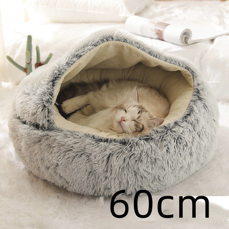 2 In 1 Dog And Cat Bed Round, Plush  and Warm