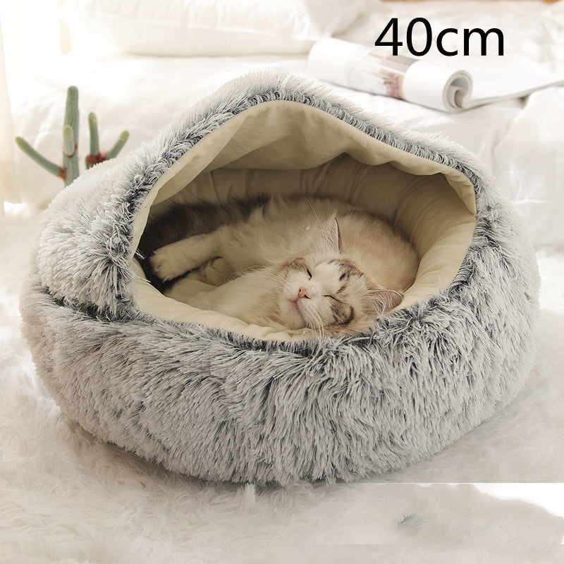 2 In 1 Dog And Cat Bed Round, Plush  and Warm