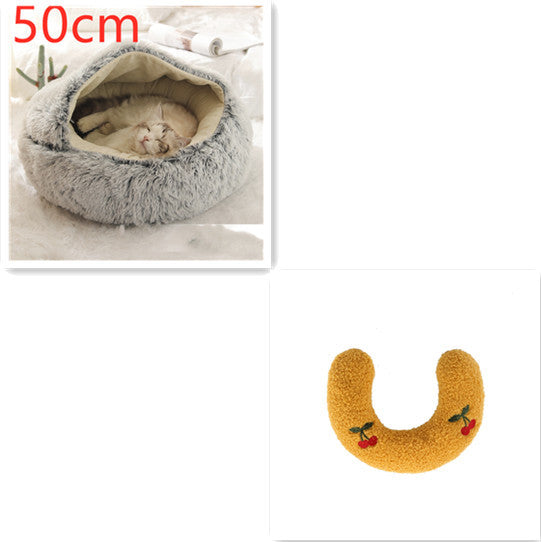 2 In 1 Dog And Cat Bed Round, Plush  and Warm